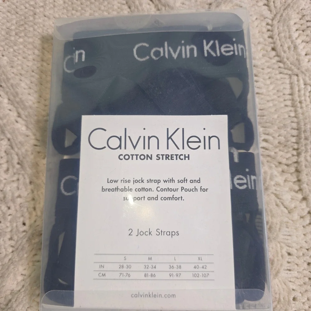 Calvin Klein 2 PACK Jock Straps Black Cotton Stretch Mens Large‎ NIB